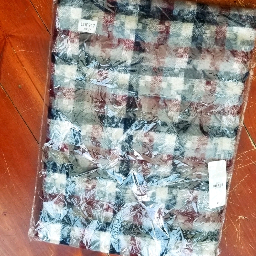 Navy, red and white plaid blanket scarf